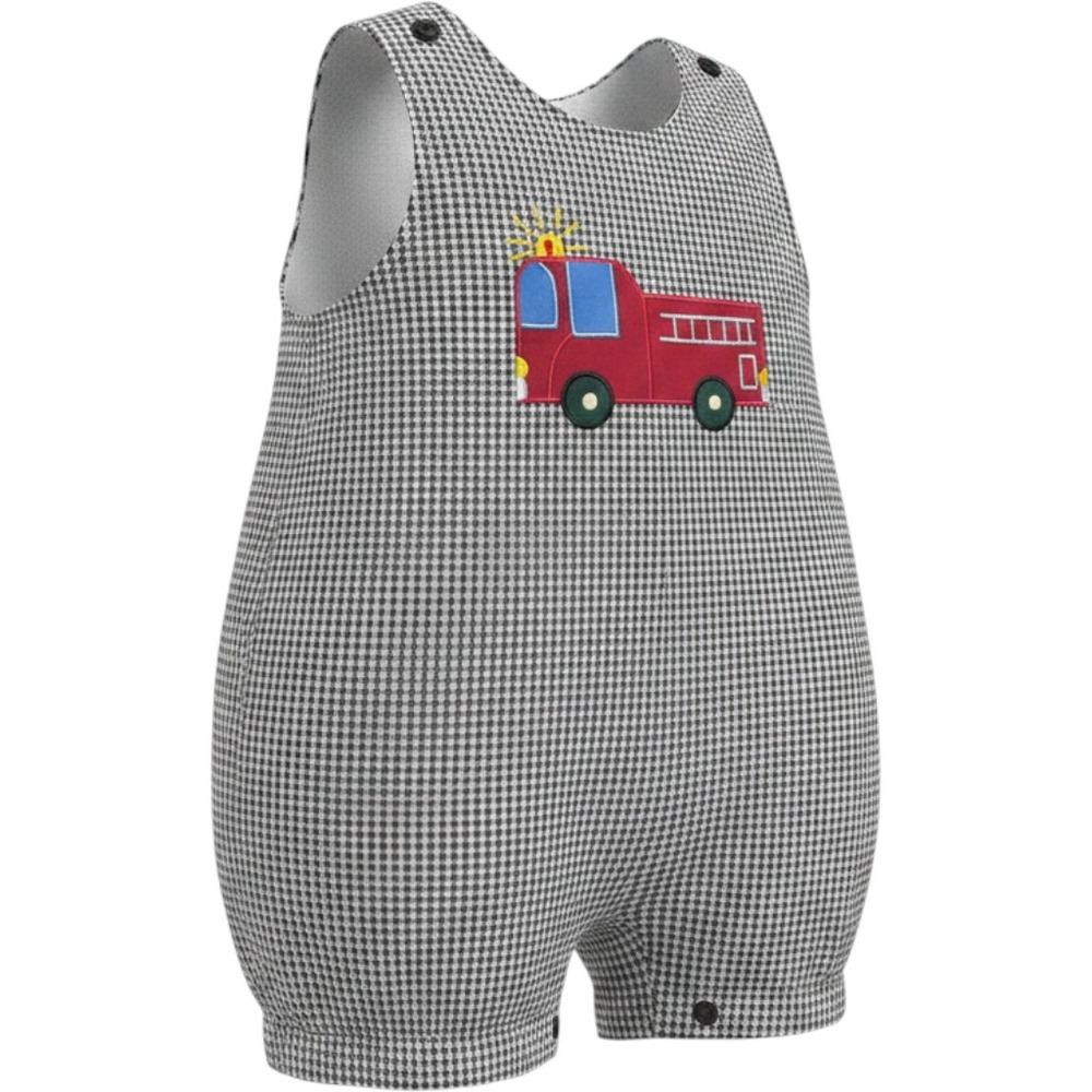 Vintage Toddler Fire Truck Gingham Jumper Romper Boys Girls Size 3T